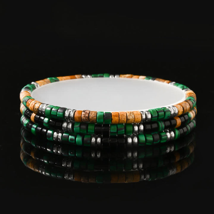 Bracelet en perles d'onyx noir, d'hématite et de malachite naturelle Olivenorma