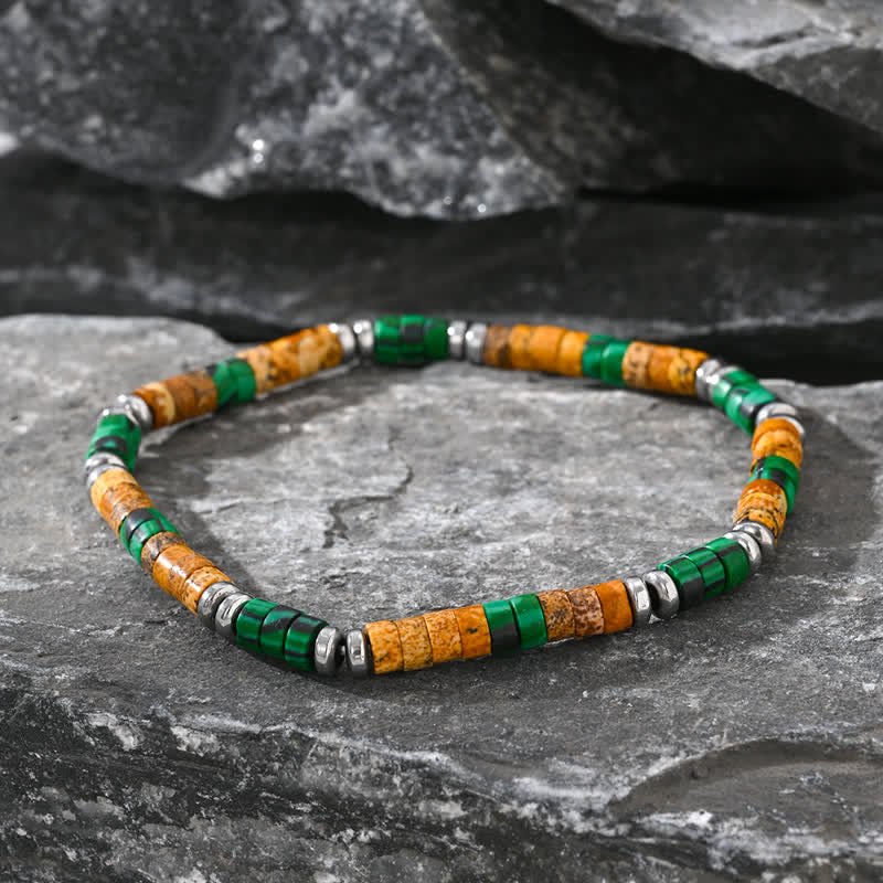 Bracelet en perles d'onyx noir, d'hématite et de malachite naturelle Olivenorma