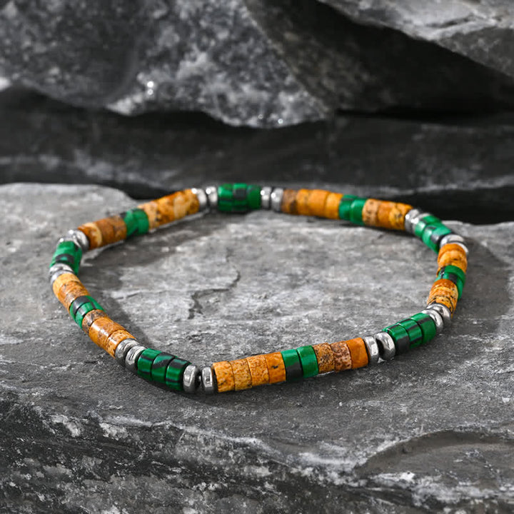 Bracelet en perles d'onyx noir, d'hématite et de malachite naturelle Olivenorma