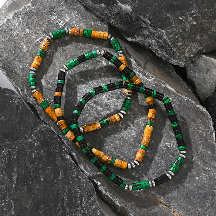 Bracelet en perles d'onyx noir, d'hématite et de malachite naturelle Olivenorma