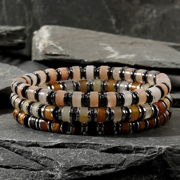 Bracelet Olivenorma en perles de rhodochrosite et pierre de soleil œil de tigre
