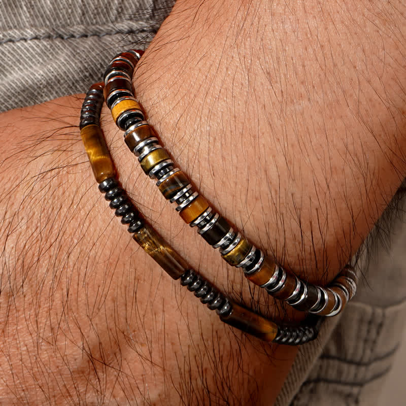 Bracelet Olivenorma en perles de rhodochrosite et pierre de soleil œil de tigre