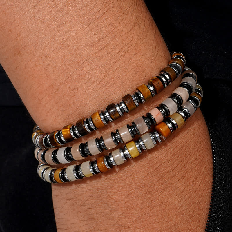 Bracelet Olivenorma en perles de rhodochrosite et pierre de soleil œil de tigre