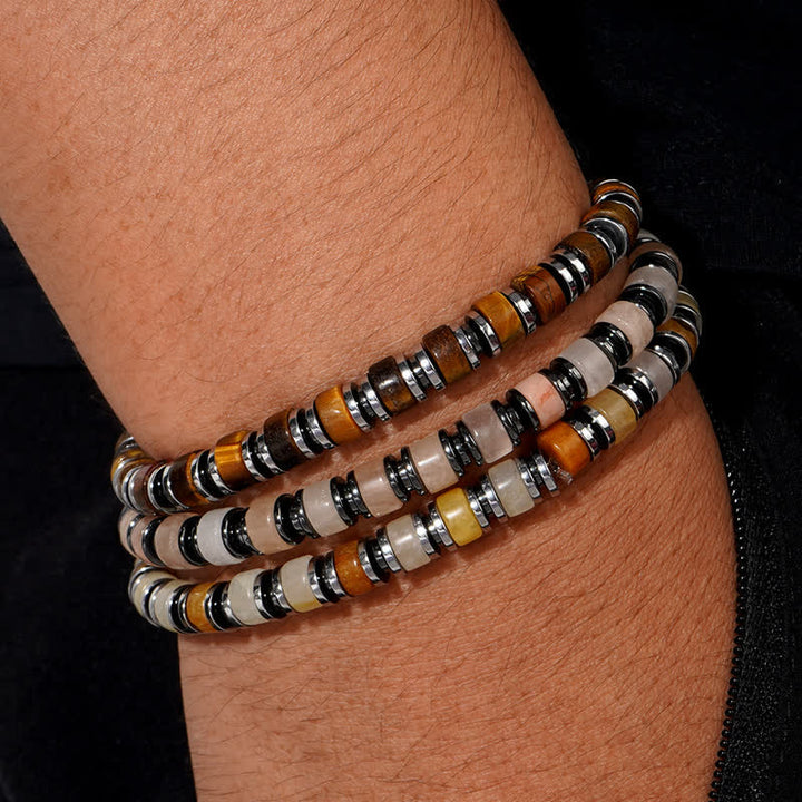 Bracelet Olivenorma en perles de rhodochrosite et pierre de soleil œil de tigre