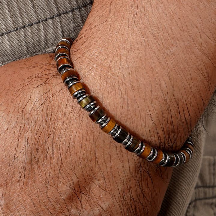 Bracelet Olivenorma en perles de rhodochrosite et pierre de soleil œil de tigre