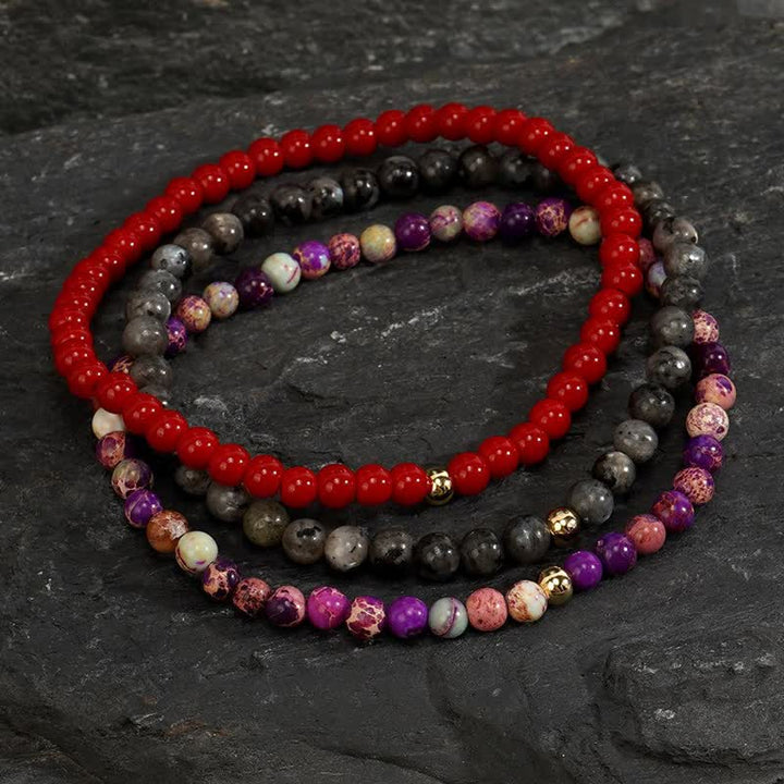 Lot de 3 bracelets en quartz rubis et labradorite Olivenorma