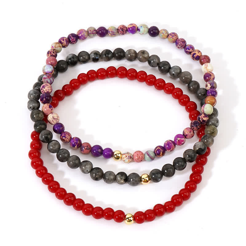 Lot de 3 bracelets en quartz rubis et labradorite Olivenorma