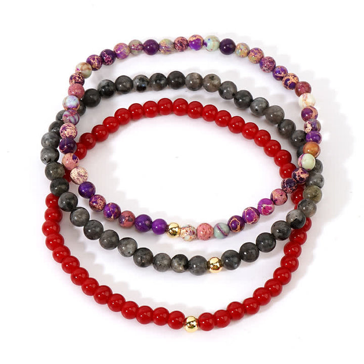 Lot de 3 bracelets en quartz rubis et labradorite Olivenorma