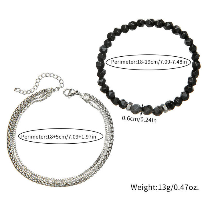 Ensemble de bracelets et accessoires en métal avec perles d'obsidienne et de labradorite Olivenorma