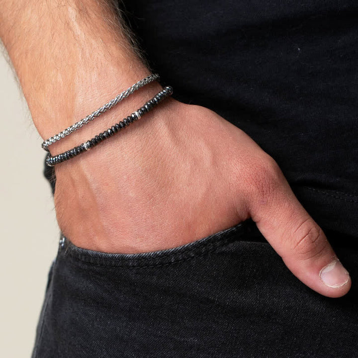 Ensemble de bracelets et accessoires en métal avec perles d'obsidienne et de labradorite Olivenorma