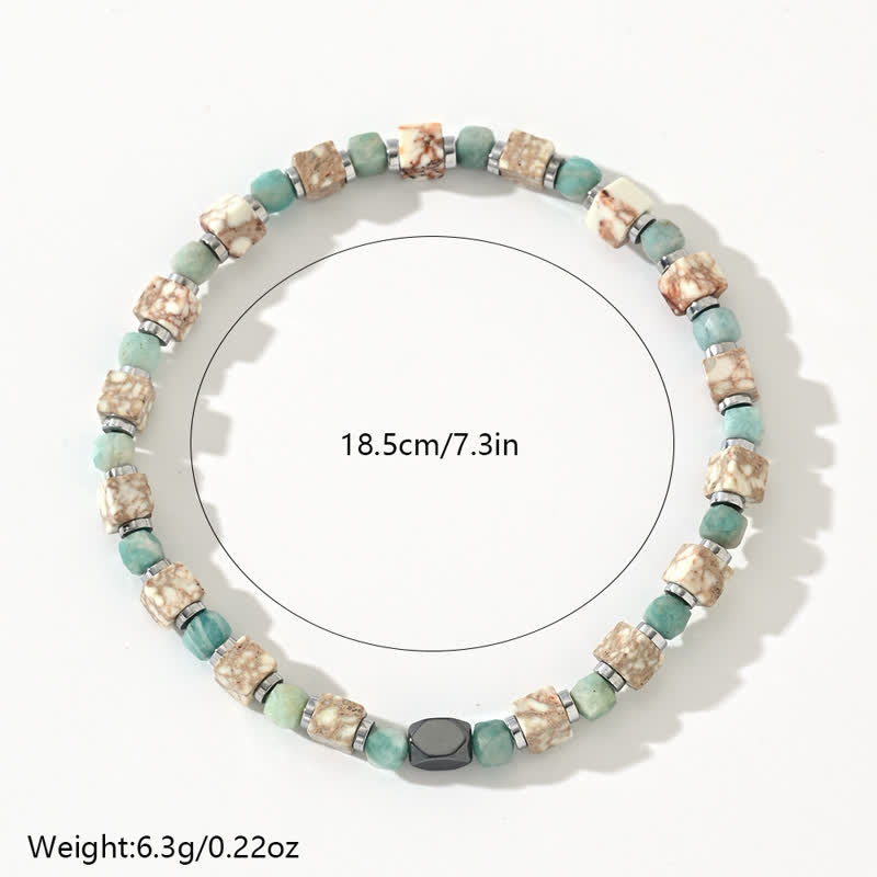 Bracelet Olivenorma en perles cubiques amazonite hématite blanche turquoise