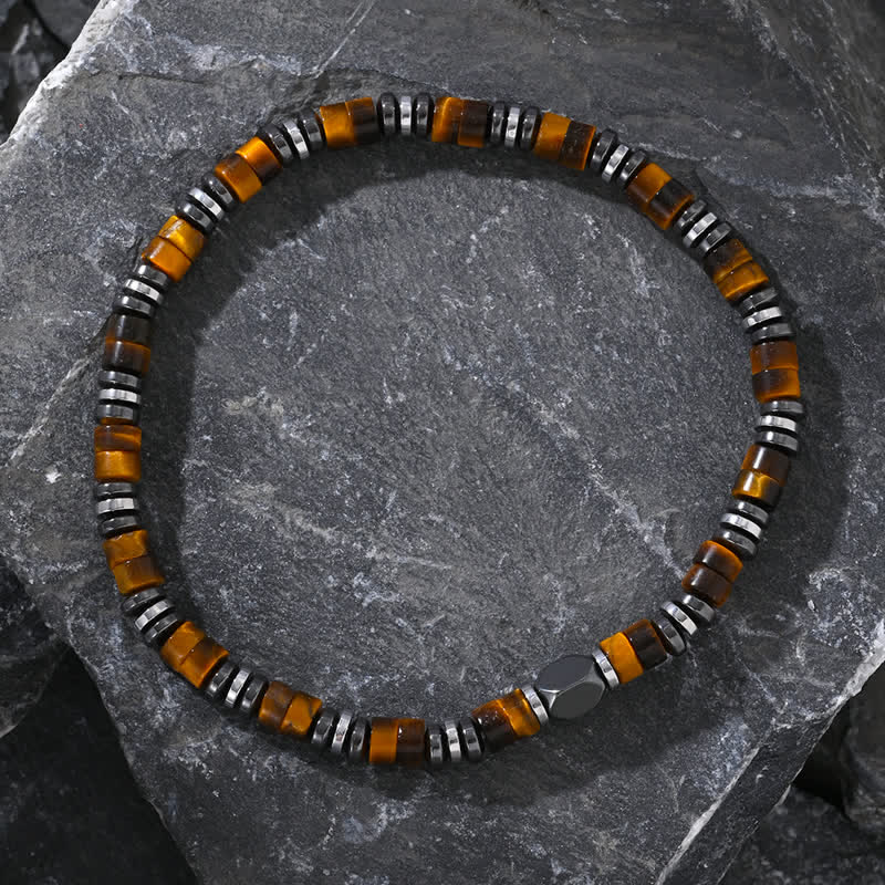Bracelet en perles d'hématite naturelle et œil de tigre Olivenorma