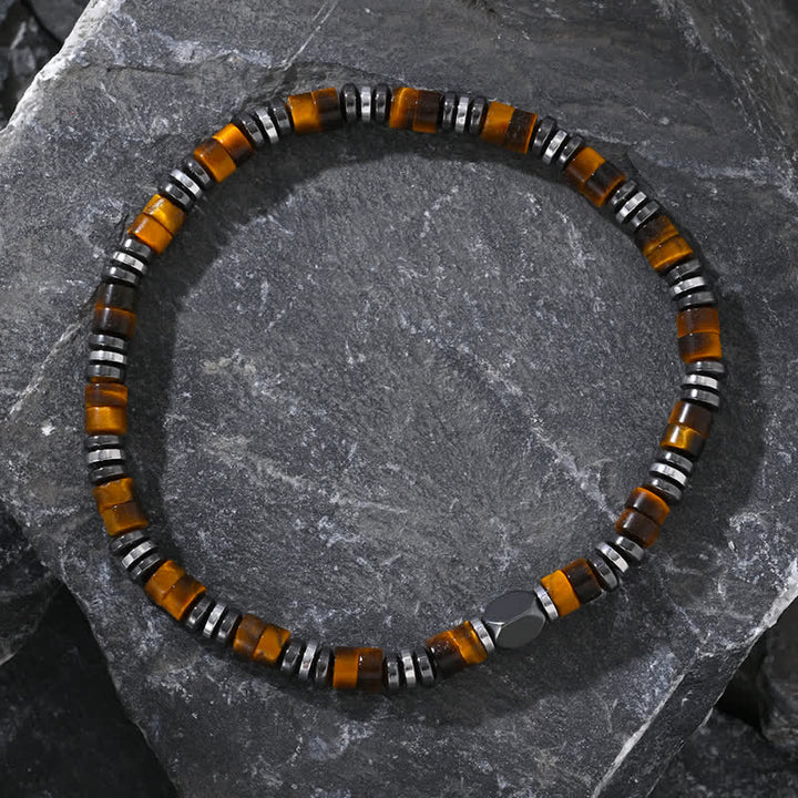 Bracelet en perles d'hématite naturelle et œil de tigre Olivenorma