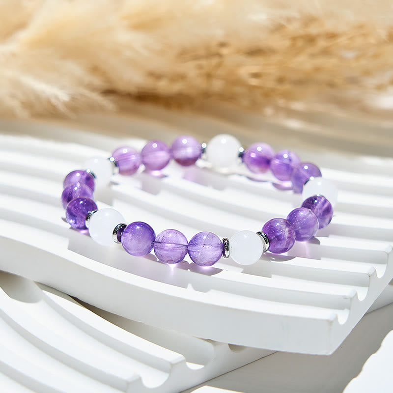 Bracelet de guérison en jade blanc et améthyste naturelle Olivenorma
