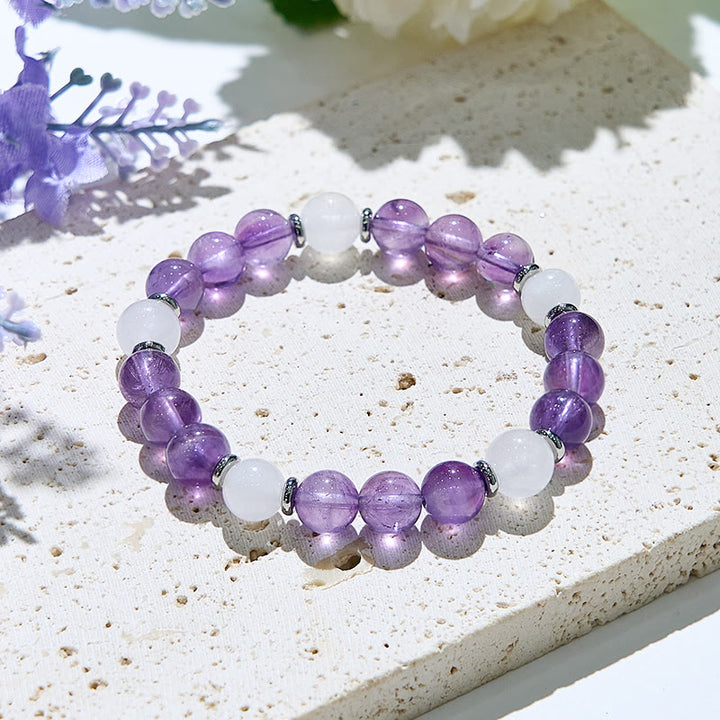 Bracelet de guérison en jade blanc et améthyste naturelle Olivenorma