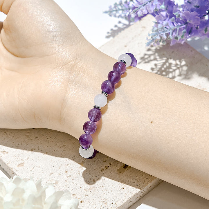 Bracelet de guérison en jade blanc et améthyste naturelle Olivenorma