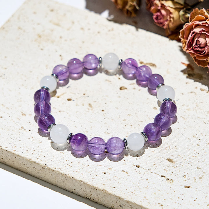 Bracelet de guérison en jade blanc et améthyste naturelle Olivenorma