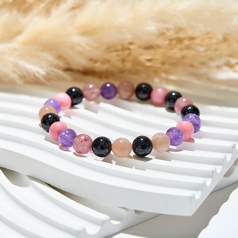 Bracelet extensible en perles de pierres précieuses curatives de 8 mm Olivenorma