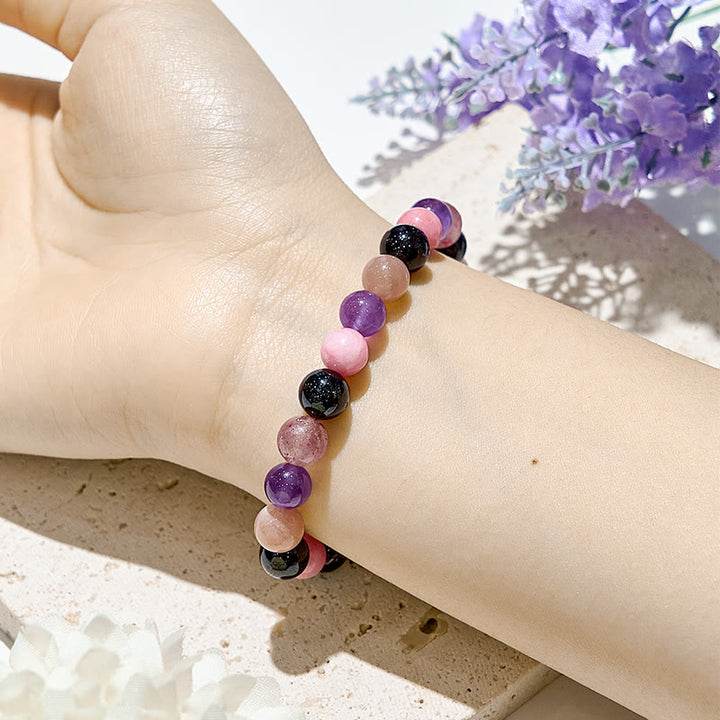 Bracelet extensible en perles de pierres précieuses curatives de 8 mm Olivenorma