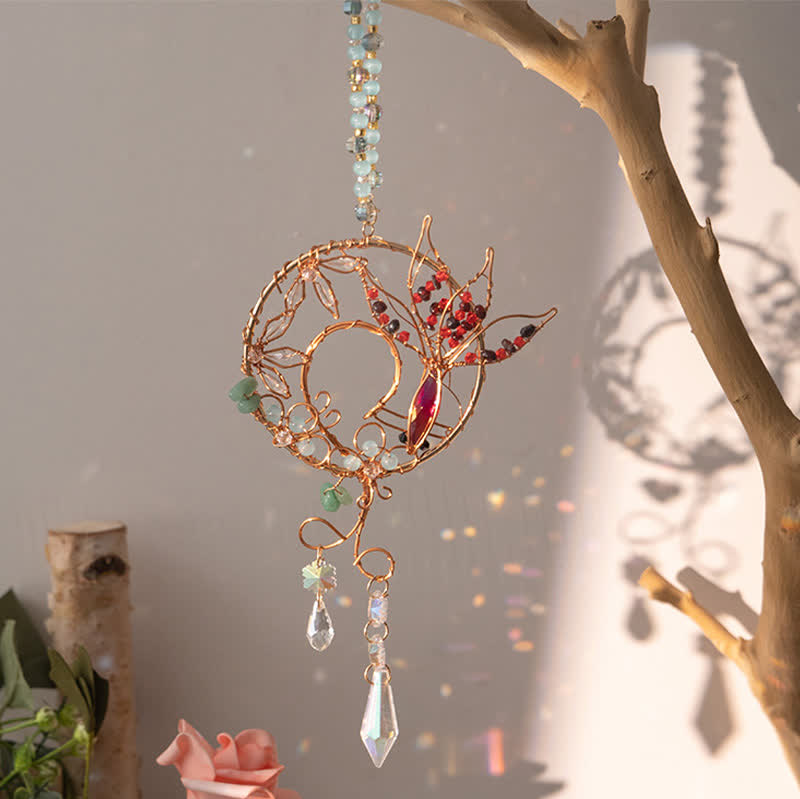 Carillon éolien en cristal naturel avec fil de cuivre et poisson koï Olivenorma