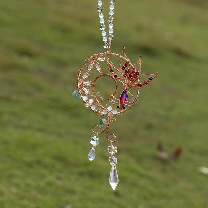 Carillon éolien en cristal naturel avec fil de cuivre et poisson koï Olivenorma