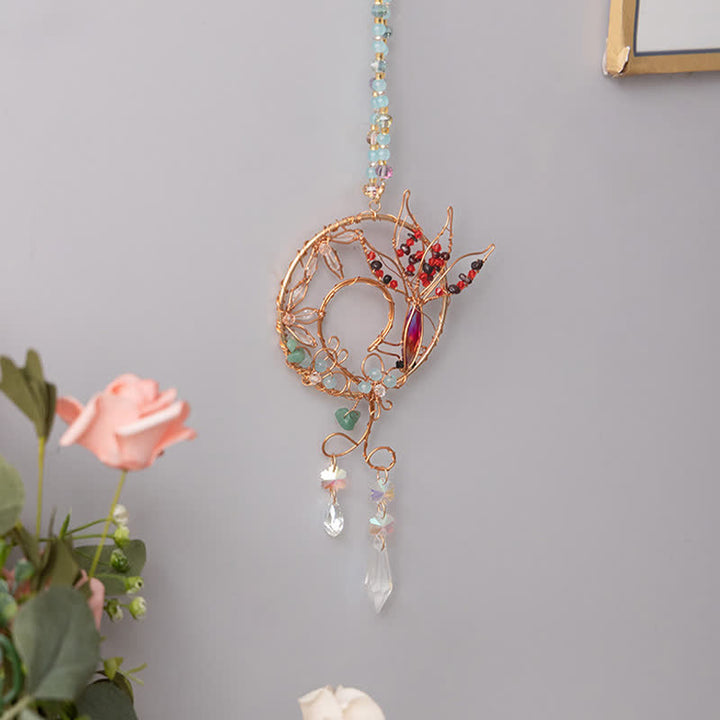 Carillon éolien en cristal naturel avec fil de cuivre et poisson koï Olivenorma