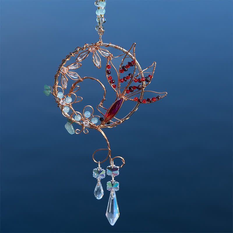 Carillon éolien en cristal naturel avec fil de cuivre et poisson koï Olivenorma