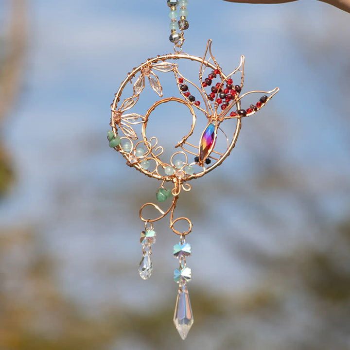 Carillon éolien en cristal naturel avec fil de cuivre et poisson koï Olivenorma