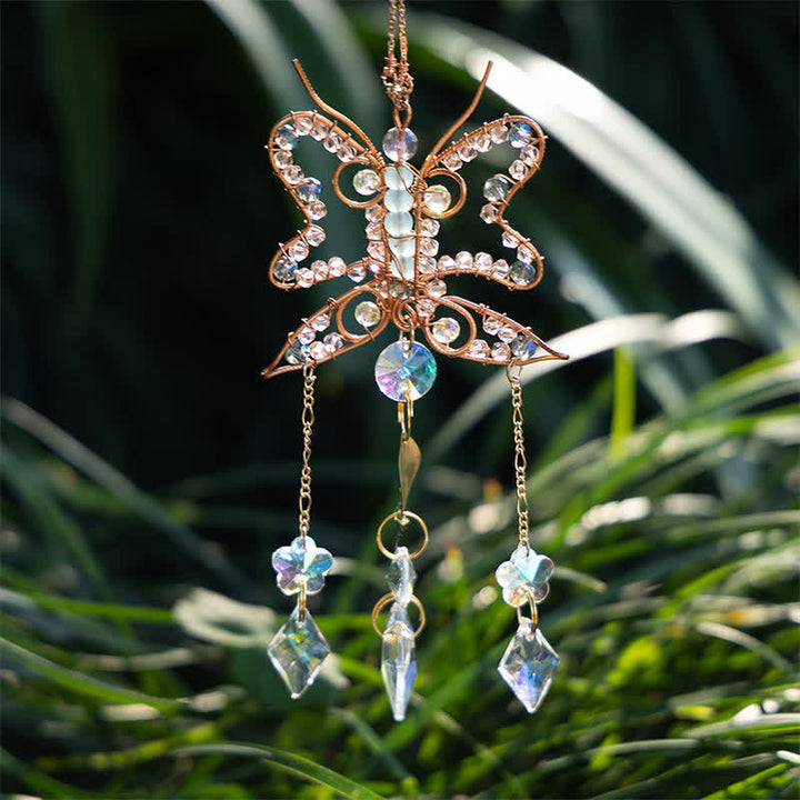 Carillon éolien en cristal avec fil de cuivre et papillon Olivenorma