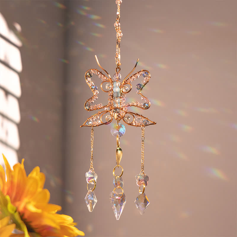 Carillon éolien en cristal avec fil de cuivre et papillon Olivenorma