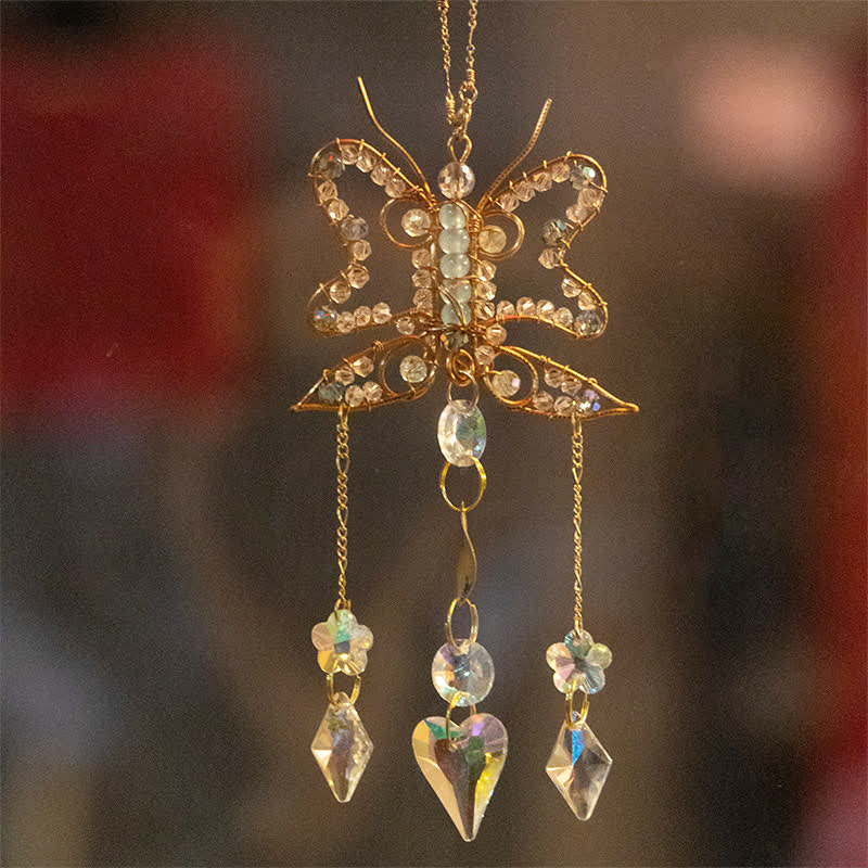 Carillon éolien en cristal avec fil de cuivre et papillon Olivenorma