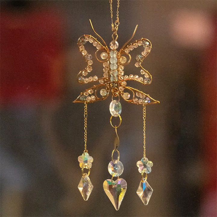 Carillon éolien en cristal avec fil de cuivre et papillon Olivenorma