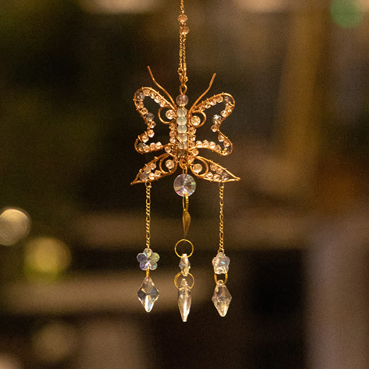 Carillon éolien en cristal avec fil de cuivre et papillon Olivenorma