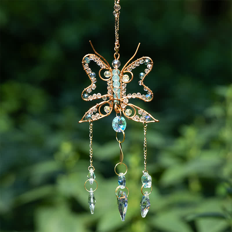 Carillon éolien en cristal avec fil de cuivre et papillon Olivenorma