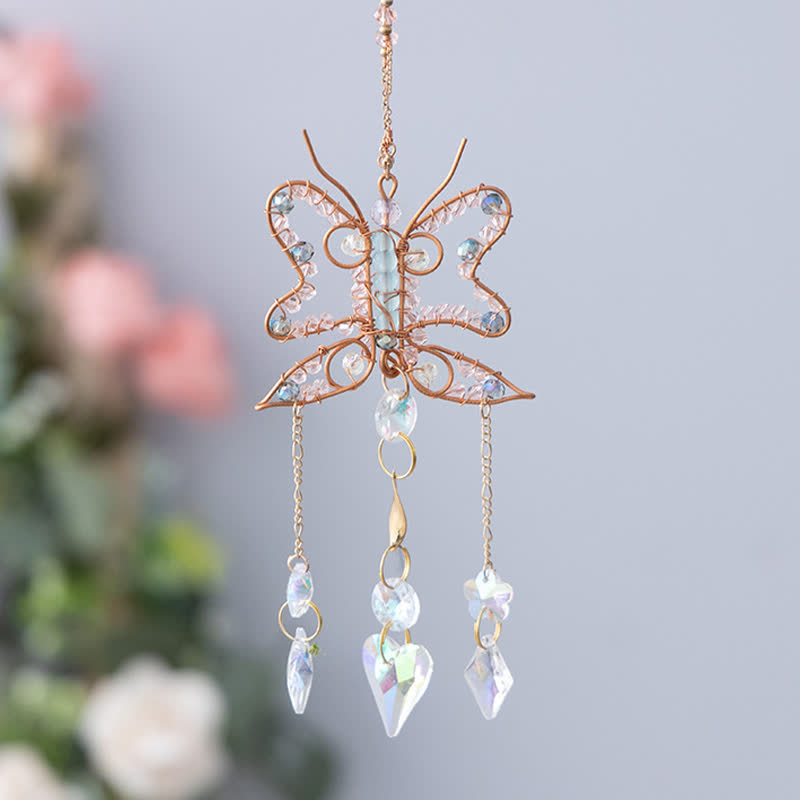 Carillon éolien en cristal avec fil de cuivre et papillon Olivenorma