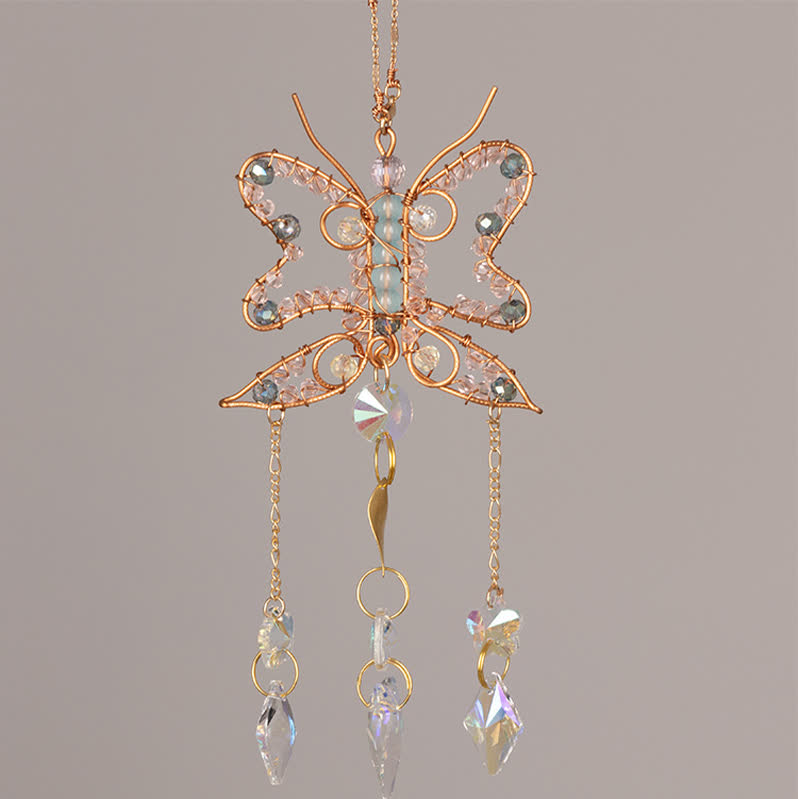 Carillon éolien en cristal avec fil de cuivre et papillon Olivenorma