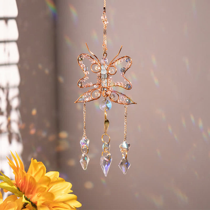 Carillon éolien en cristal avec fil de cuivre et papillon Olivenorma