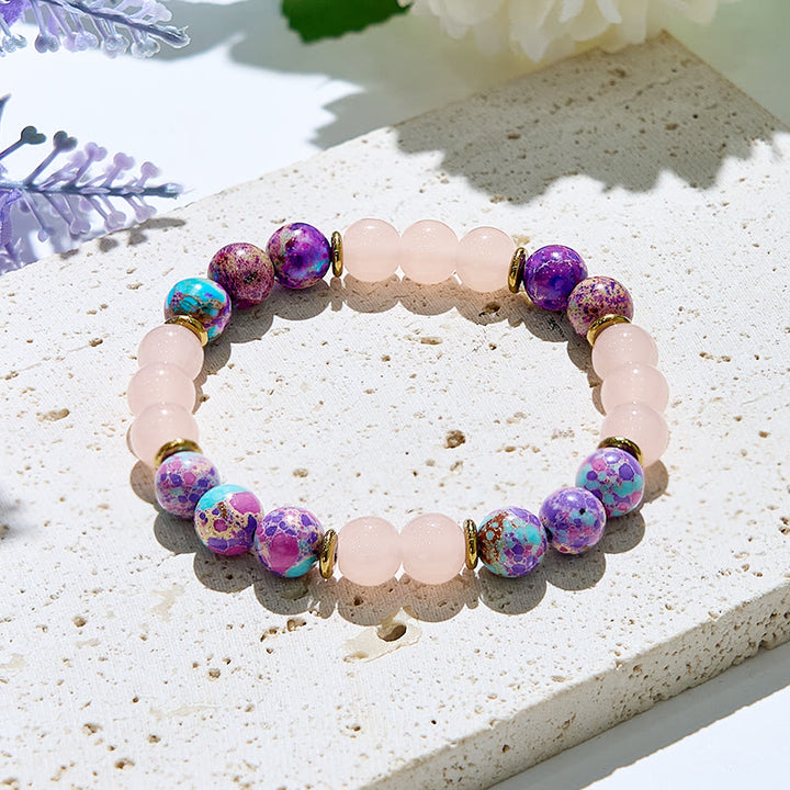 Bracelets de guérison en perles rondes de 8 mm en véritable quartz rose Olivenorma