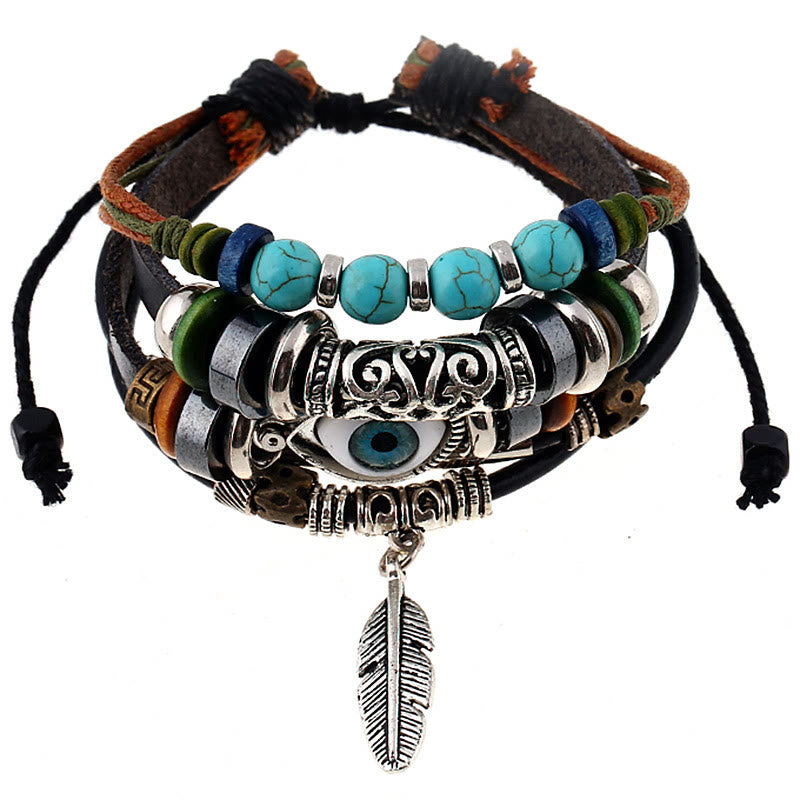 Lot de 5 bracelets en cuir turquoise bohème Olivenorma