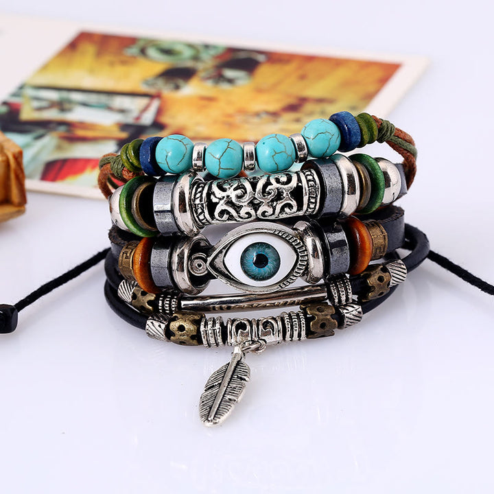 Lot de 5 bracelets en cuir turquoise bohème Olivenorma