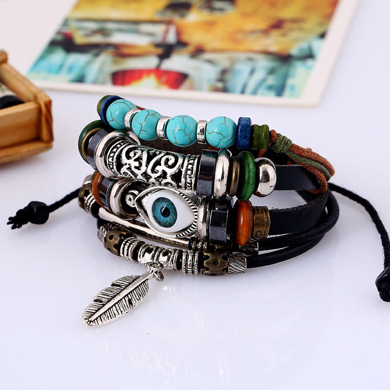 Lot de 5 bracelets en cuir turquoise bohème Olivenorma