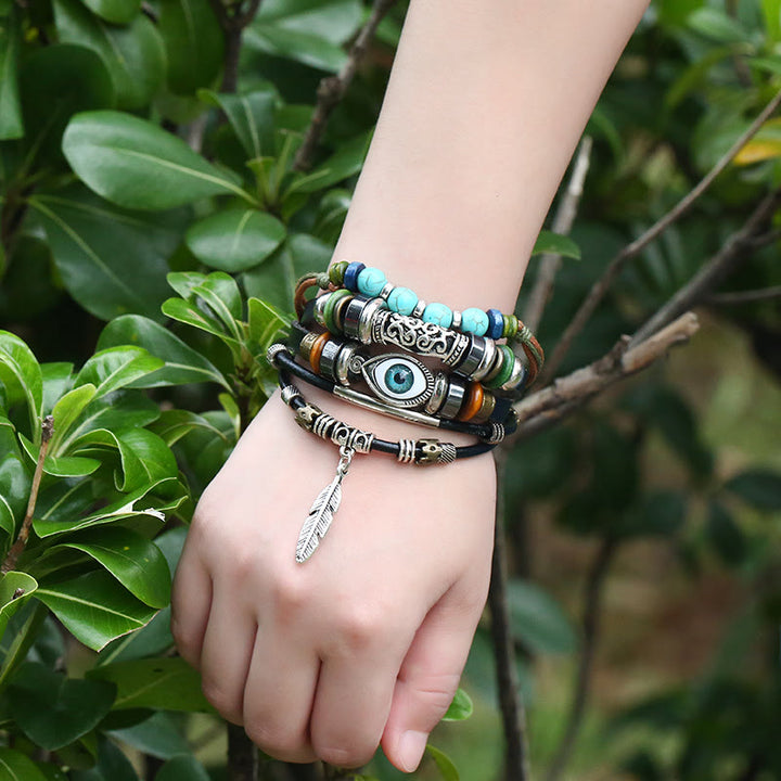 Lot de 5 bracelets en cuir turquoise bohème Olivenorma - Turquoise - image 0