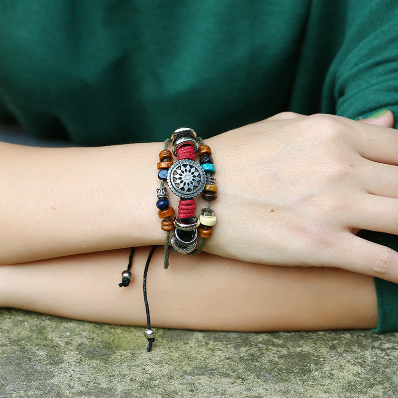 Bracelet en cuir hématite à 3 couches Olivenorma avec perles multicouches