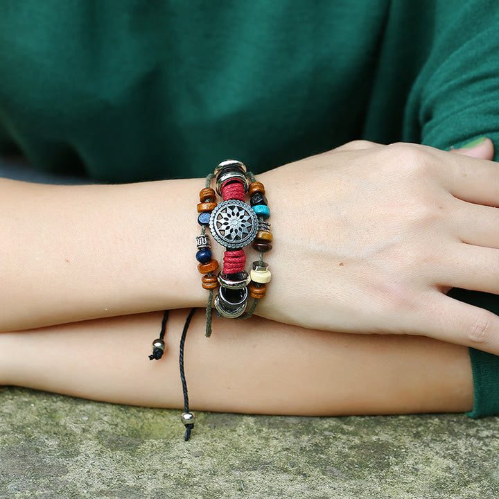 Bracelet en cuir hématite à 3 couches Olivenorma avec perles multicouches