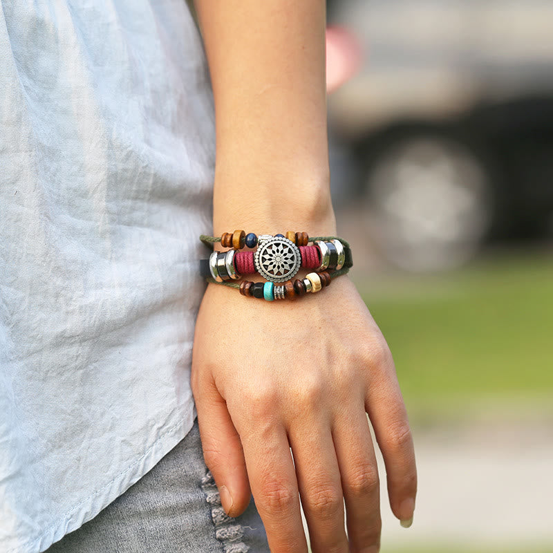 Bracelet en cuir hématite à 3 couches Olivenorma avec perles multicouches - Noir - image 0
