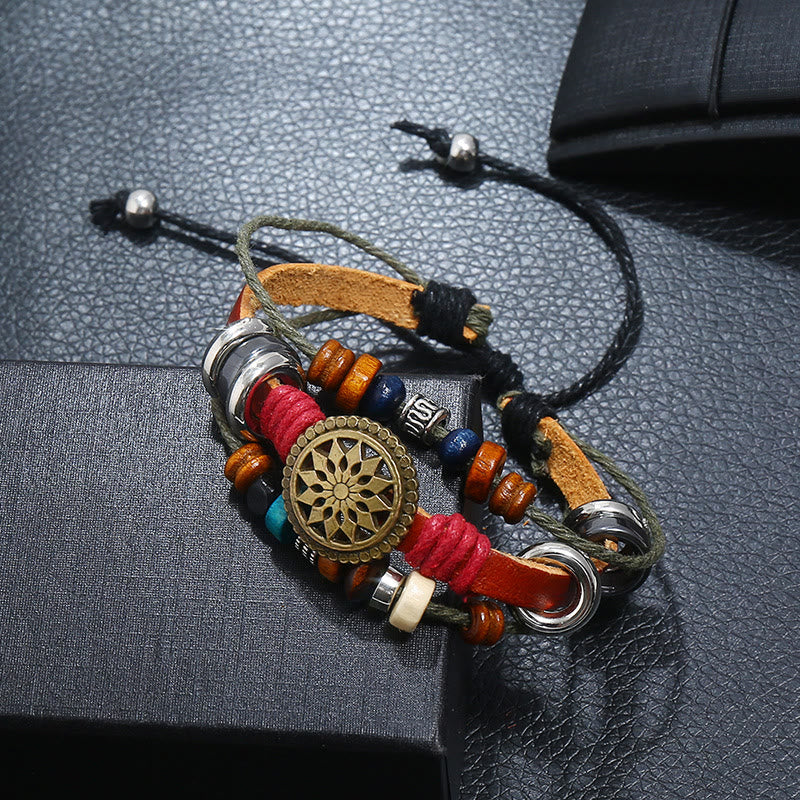 Bracelet en cuir hématite à 3 couches Olivenorma avec perles multicouches