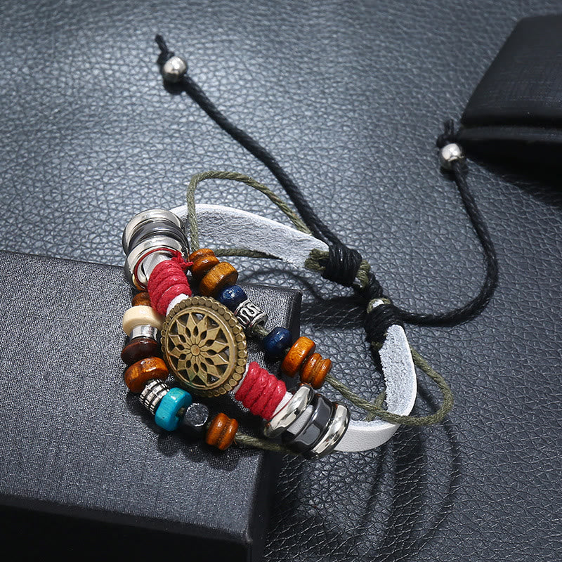Bracelet en cuir hématite à 3 couches Olivenorma avec perles multicouches