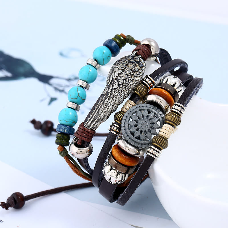 Ensemble de bracelets multicouches en pierres précieuses punk Olivenorma