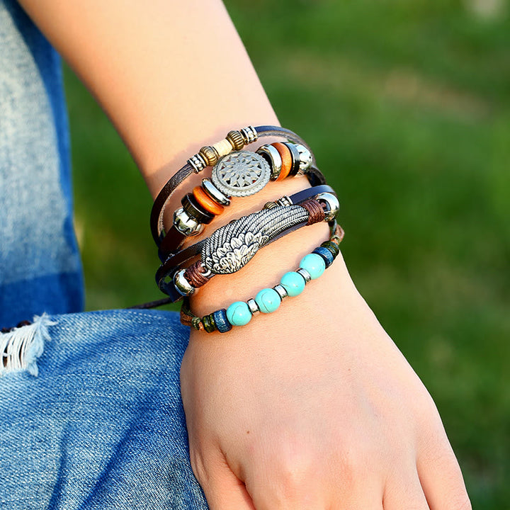 Ensemble de bracelets multicouches en pierres précieuses punk Olivenorma
