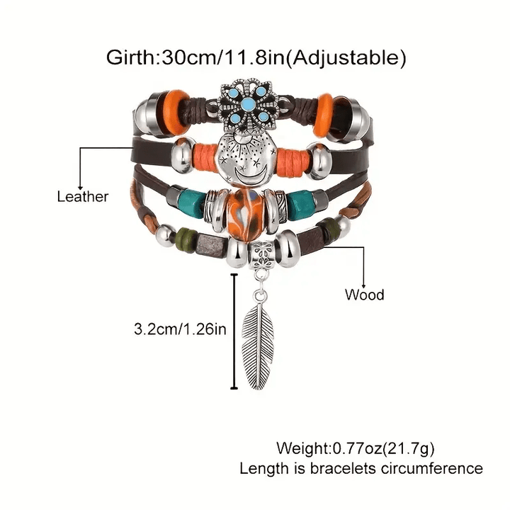 Bracelet en cuir ajustable bohème avec breloques en plumes Olivenorma - image 5